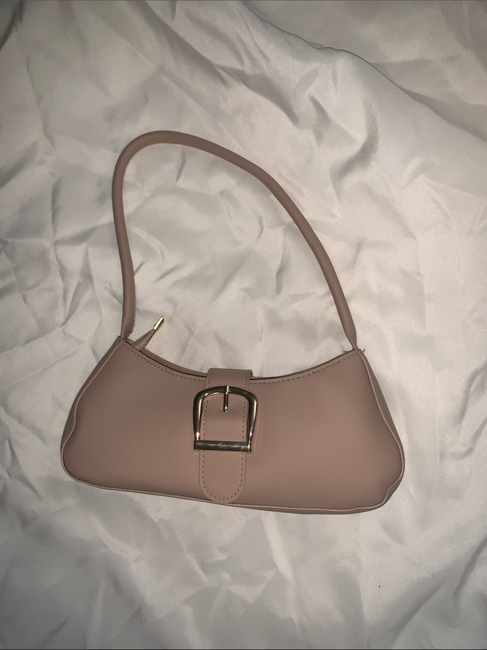 Women's Taupe Shoulder Bag with Gold Buckle
